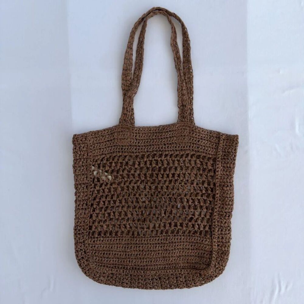 Old Navy Woven Raffia-Style Brown Tote Bag